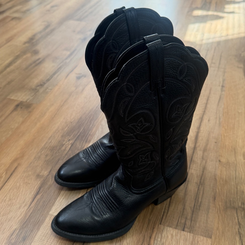 Ariat Womens Black Leather Western Cowboy Boots Pointed Toe Floral 15770 Size 6B